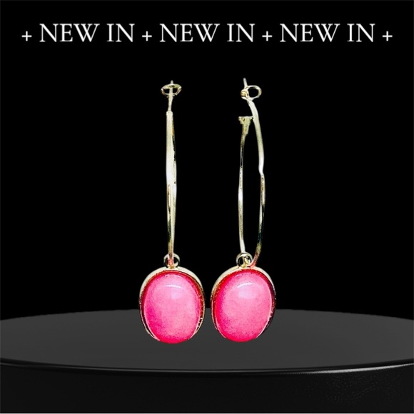 BOUTIQUE Elegant Gold and Pink Hoop Earrings, Classy Dangles - Picture 2 of 7